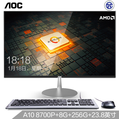 AOC AIO734 23.8英寸超薄办公台式一体机电脑（AMD A10 8700P四核 8G 256GSSD 双频WiFi 时尚键鼠 3年上门)