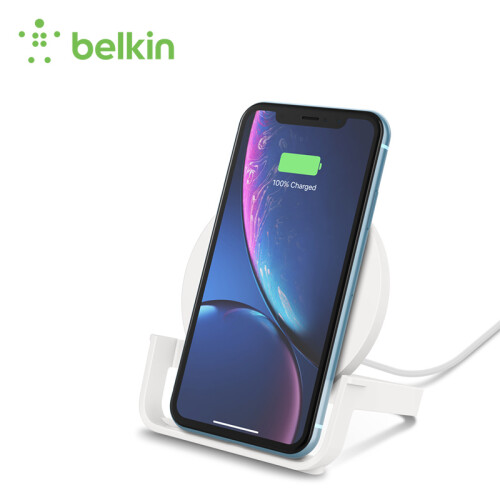 京东超市贝尔金（BELKIN）10W立式无线充电器白色兼容5W/7.5W/9W无线快充异物识别支持iPhonex/xs/max三星华为小米等