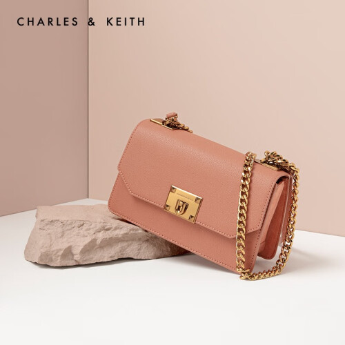 CHARLES＆KEITH单肩包CK2-80780832-1金属扣饰女士翻盖链条包 Clay泥色 S