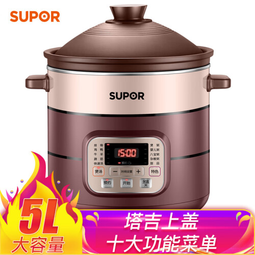 苏泊尔（SUPOR)电炖锅电炖盅煲汤锅5L土陶内胆DG50YC806塔吉上盖