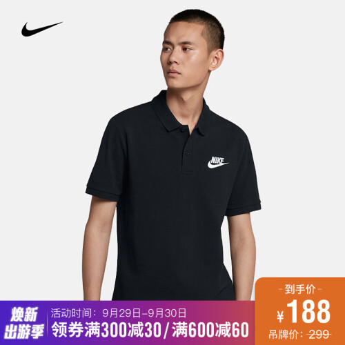 耐克 NIKE SPORTSWEAR 男子翻领休闲T恤 909747 909747-010黑 XL