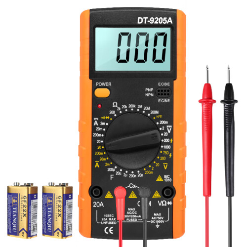 标康 DT-9205A数显万用表 数字背光防烧数字万用表带表笔 小型袖珍高精度万能表电表配双电池