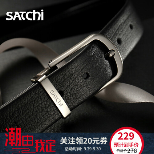 Satchi沙驰皮带经典时尚休闲真皮针扣简约百搭腰带皮带新品 哑光扣头FD57634-2H 1250mm