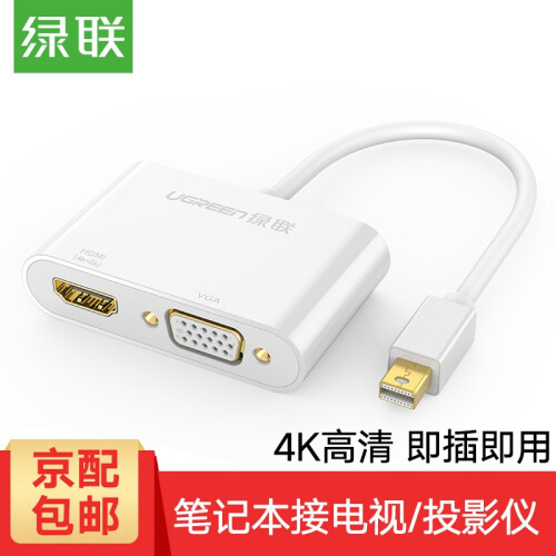 绿联Mini DP转HDMI/VGA转换器线 4K高清适用苹果电脑Surface笔记本接投影仪转接头 白色 4K