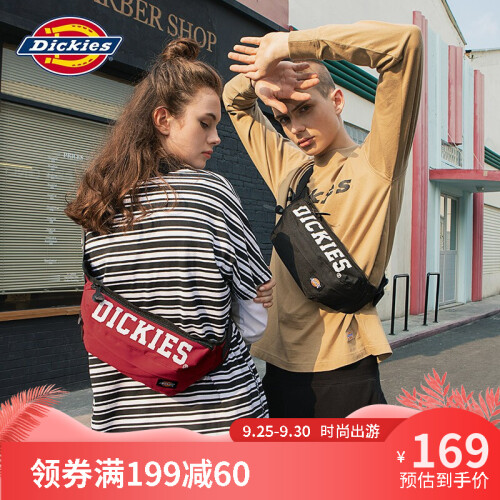 Dickies 潮牌胸包男斜挎包运动休闲骑行挎包单肩包户外帆布腰包女D17-C012 黑色