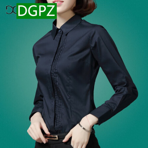 DGPZ弹力免烫抗皱衬衫女2019年秋冬季新品职业修身大码工作服OL通勤打底女衬衫1703 藏青色长袖 2XL修身款可适当选择大一号