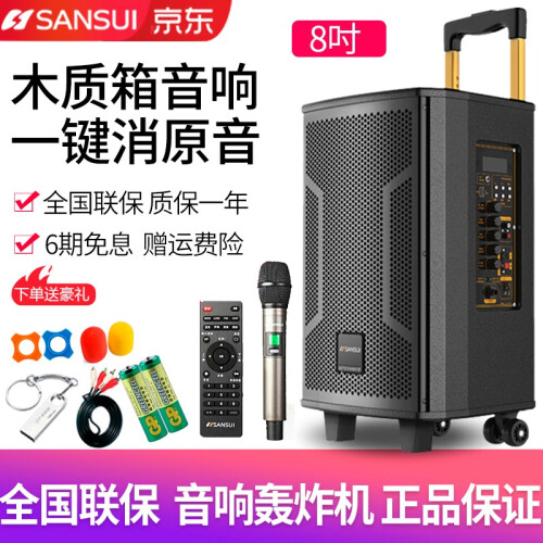 山水（SANSUI） SA5-08广场舞音响户外拉杆大功率移动蓝牙音箱直播K歌会议重低音带无线话筒 SA5山水官方标配