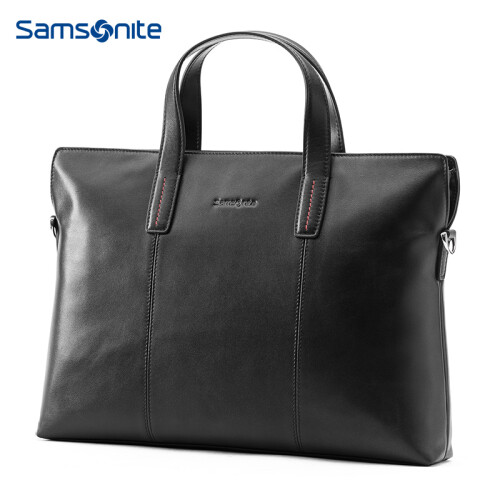 Samsonite/新秀丽公文包男士大容量商务手提包头层牛皮笔记本电脑包 TK9 黑色