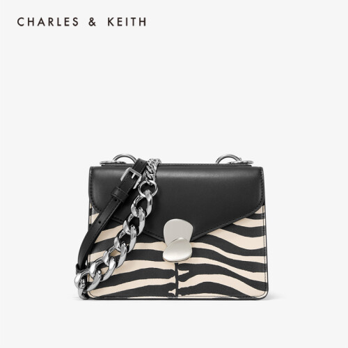 CHARLES＆KEITH2019秋新品CK2-80840173-1朋克粗链条翻盖单肩包女 综合色Multi S