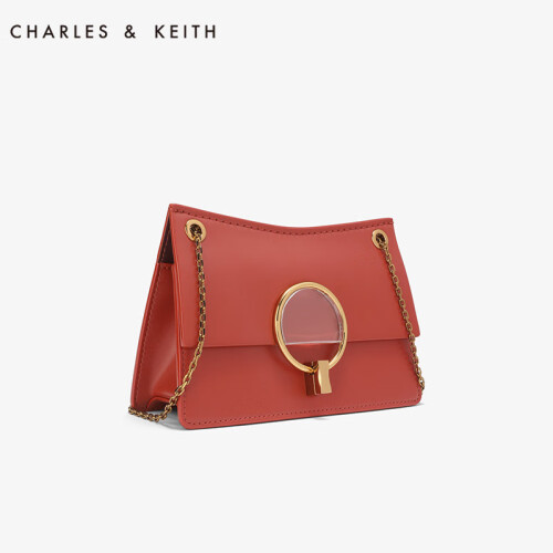 CHARLES&KEITH 女包CK2-20150781金属半圆璐彩特饰女士链条单肩包 橙色 S