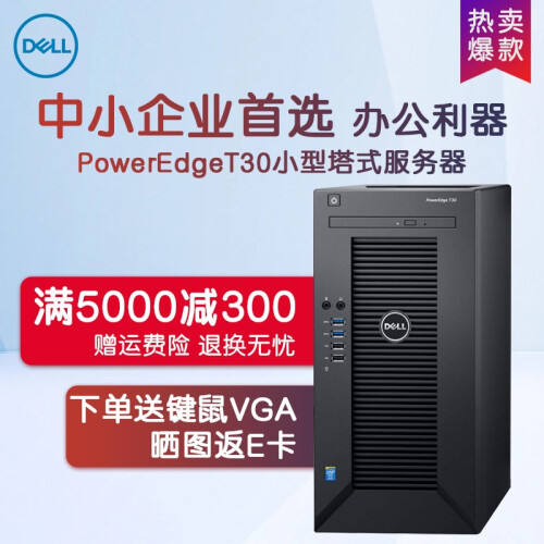 戴尔（DELL）T30小型塔式服务器主机 台式电脑整机箱 支持WIN7 至强四核E3-1225V5 3.3GHz 16G内存/2*2T硬盘【爆款】