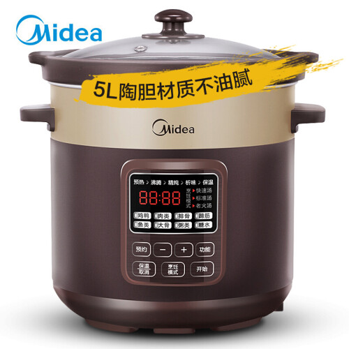 美的（Midea）电炖锅 电炖盅 养生锅 南都陶釜内胆 陶瓷煮粥煲汤电砂锅 家用预约全自动 5L大容量 DG50Easy201