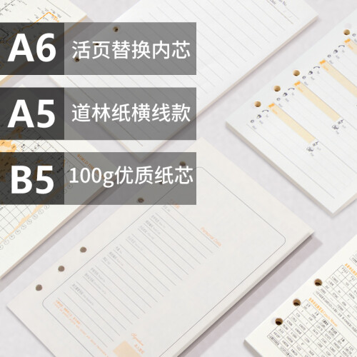 A5商务记事本9孔6孔A6活页笔记本道林纸B5格子道林纸替换内芯内页