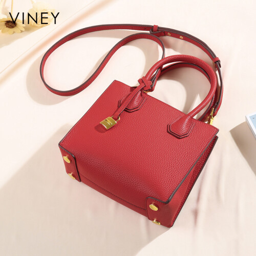 Viney2019新款新品女包真皮笑脸包大包单肩斜挎包潮流时尚简约手提包 安娜红