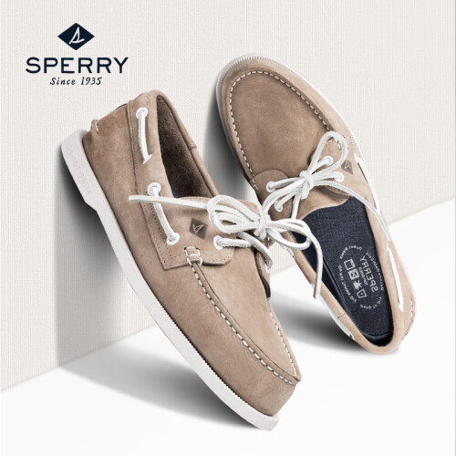 Sperry/斯佩里休闲男士低帮皮鞋轻便透气乐福鞋舒适系带帆船鞋 灰褐色-STS12258 39