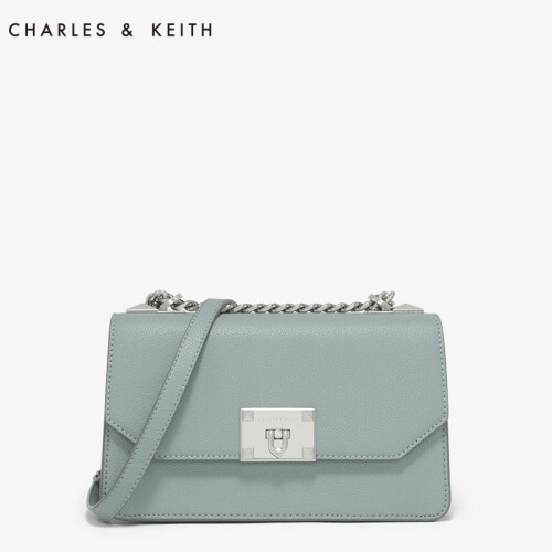 CHARLES&KEITH 小方包CK2-80780640金属扣装饰荔枝纹女士单肩包 灰蓝色 S