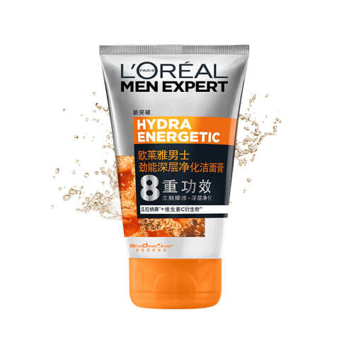 欧莱雅LOREAL 男士劲能深层净化洁面膏 100ml(洗面奶男 8重功效 去角质 男士洗面奶 吴彦祖同款)