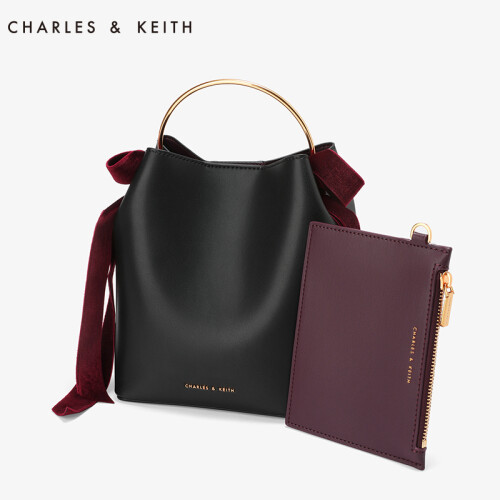 CHARLES&KEITH 女包CK2-10270156蝴蝶结饰金属提把水桶包 黑色 S