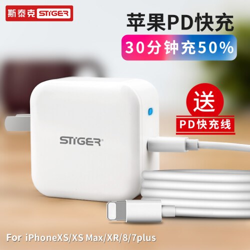 京东超市斯泰克 PD充电器苹果快充头30W USB-C快充套装30W 适用iPhoneXS/XR/8电源适配 【爆款-送数据线】30w快充头