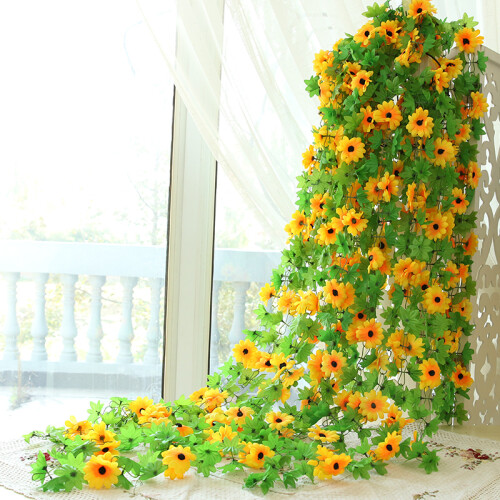 宁雪儿假花藤仿真植物藤条向日葵太阳花链条仿真花室内空调管道遮挡缠绕装饰花人造塑料花绢花绿叶藤蔓 小号向日葵花藤(2条)