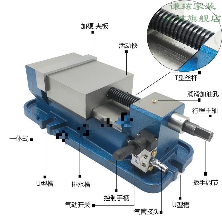 谦玹 高精密6寸气动虎钳快速夹具铣床角固式台钳快动气压平口钳cnc