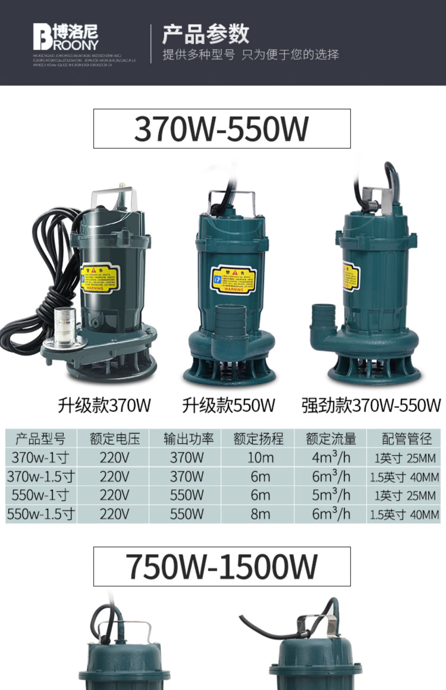 抽粪排污泵泥浆高扬程潜水泵220v 750w【1寸16米扬程】全铜铸铁污水泵