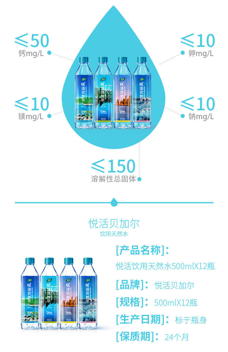 上海可发悦活矿泉水中粮悦活贝加尔饮用水原装进口500ml12瓶泡茶水低