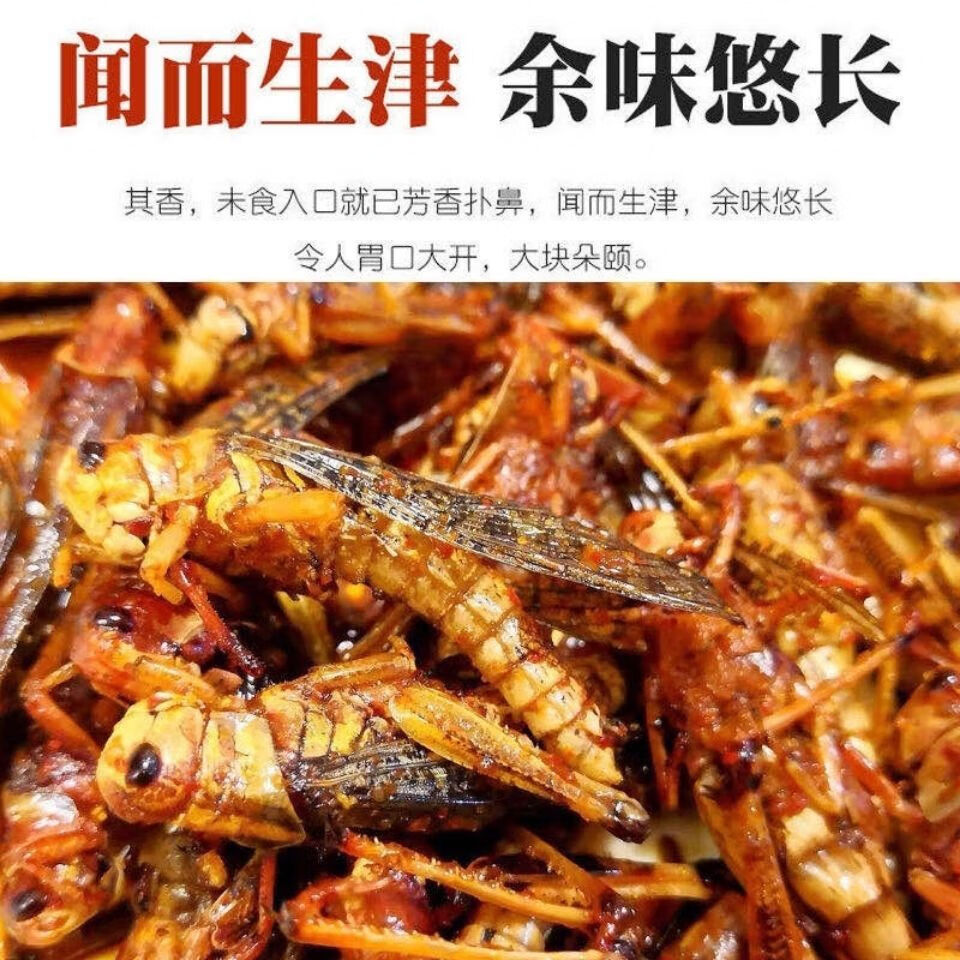 油炸蚂蚱山东特产新鲜香辣蝗虫即食昆虫蚱蜢零食小吃美食无翅酒菜试吃