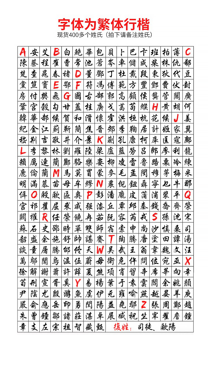 茗木阁新款百家姓氏红包香港姓氏结婚利是封定制烫金繁体字个性21凸字