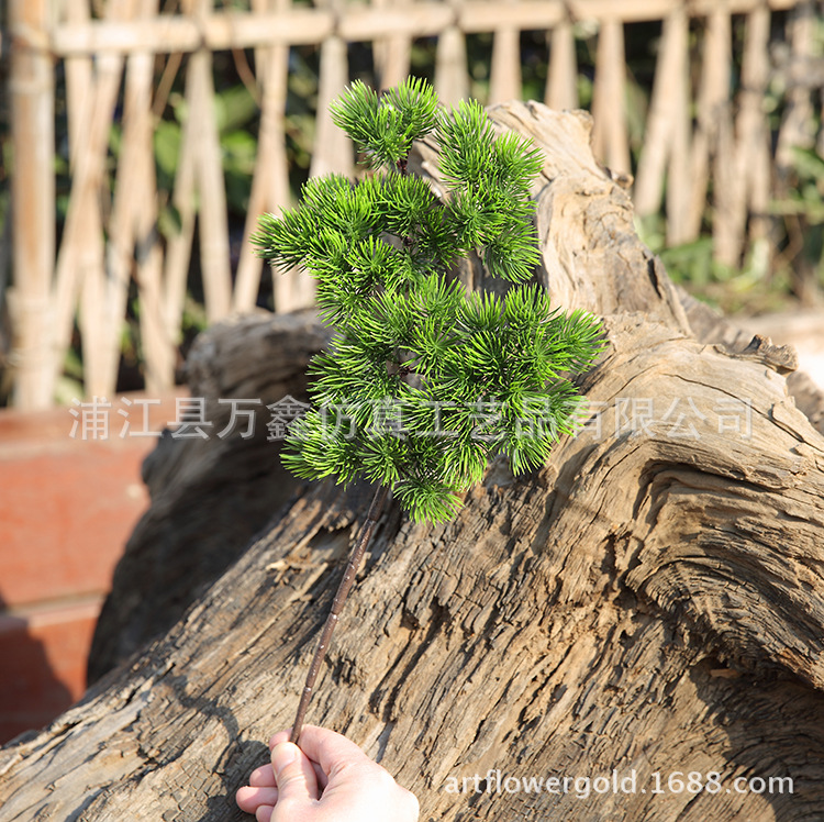 大美人松枝直销崖柏松叶子仿真迎客松树盆景配件花材装饰植物假花45头