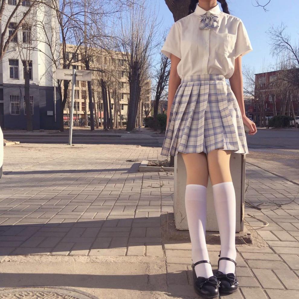 夏季新款韩版学生jk制服格裙套装软妹女衬衫短袖上衣百褶裙两件套【3