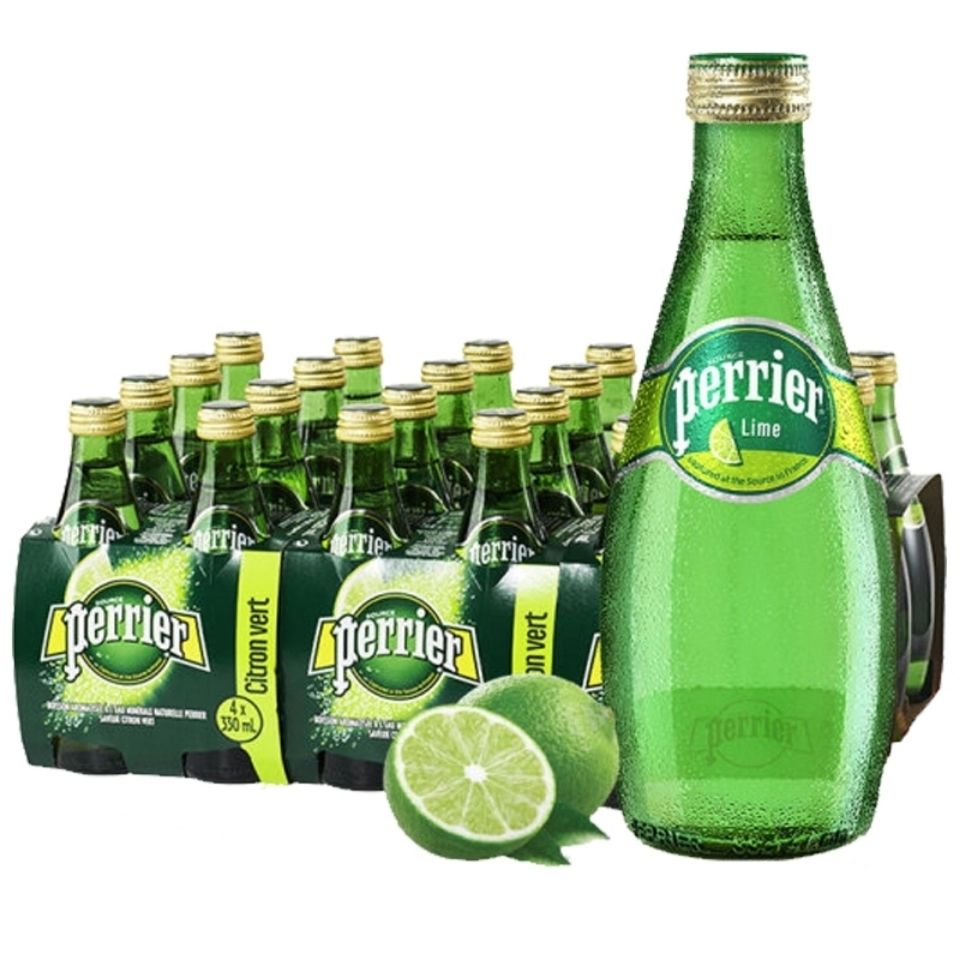 巴黎水perrier法国气泡水柠檬味西柚味饮料330ml24瓶整箱玻璃瓶装西柚