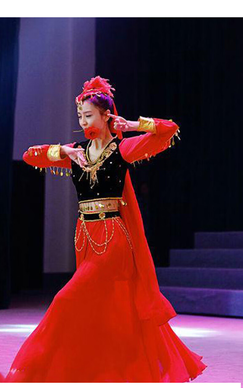 官网同款轻奢佟丽娅新疆维吾尔族舞蹈演出服装女少数民族舞台开场舞大