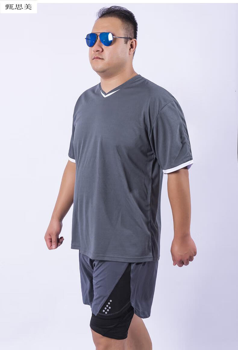 斤透气速干跑步运动套装夏季短袖快干 黑色四件套 5xl(200-230斤可穿)