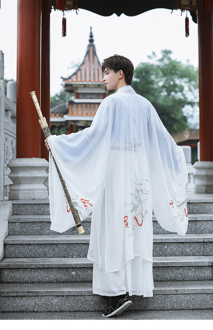 卡辑 汉服男装古装长袍情侣仙气白色侠客中国风复古学生日常表演装