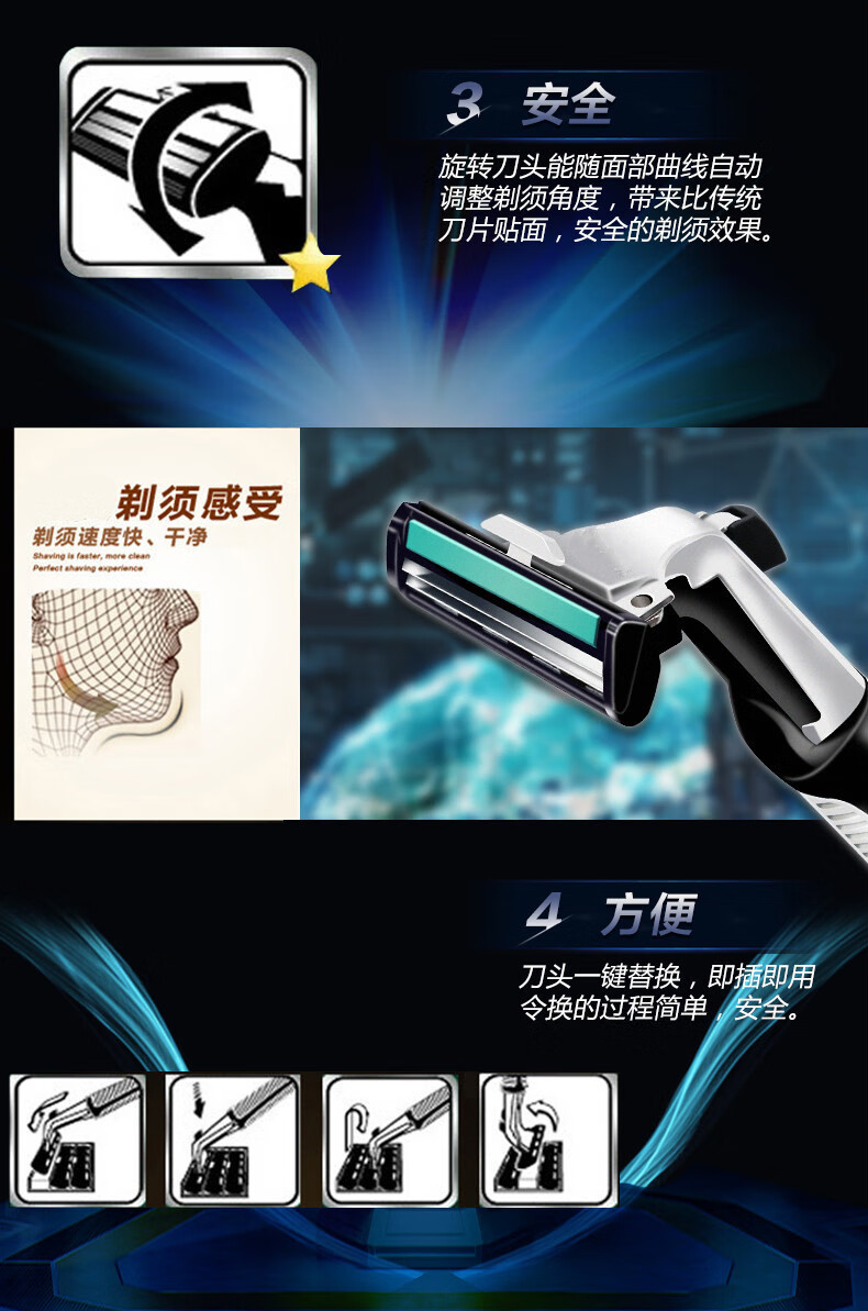 爵士狼 旋转手动剃须刀男士刮胡刀双层刀片老式胡须刀通用刀架2层刀头 1刀架+6刀头+剃须膏