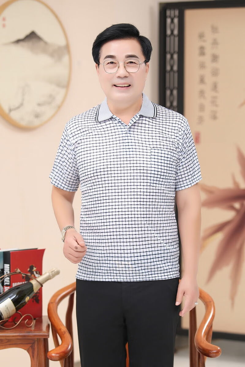 爸爸短袖t恤男夏装中年男装冰丝中老年人男士40-50岁爷爷衣服夏天 1号