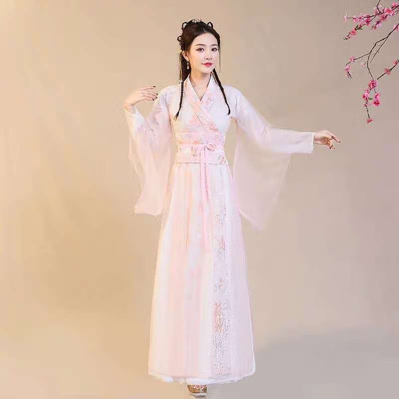 粉色清新淡雅仙气古风大广袖原创演出服装春夏 粉红色 s【图片 价格