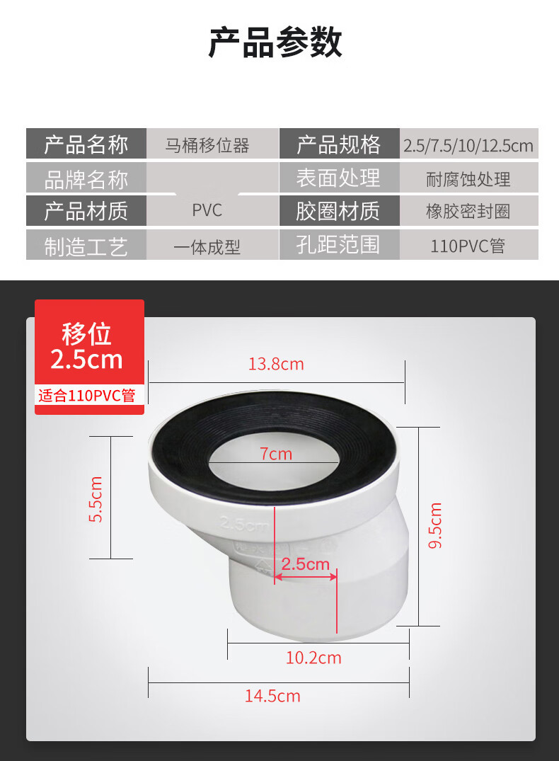 马桶移位器不挖地坐便110管平移法兰5/10公分坑距转换神器 移位器(2.