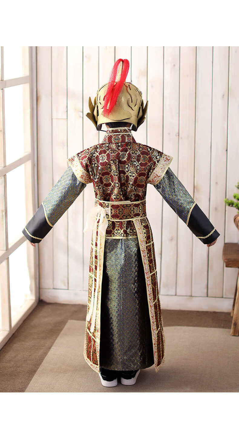 男童古装盔甲将儿童演出服赵子龙古代战袍花木兰三国表演服套装黑锦衣