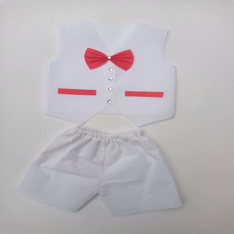 儿童环保时装秀走秀服装男孩无纺布diy材料手工衣服幼儿园亲子装红色