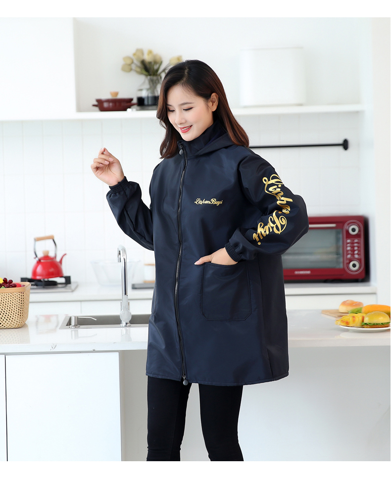 秋冬款加绒罩衣防水防油护衣大人家用厨房工作服女冬季加厚款带绒外穿