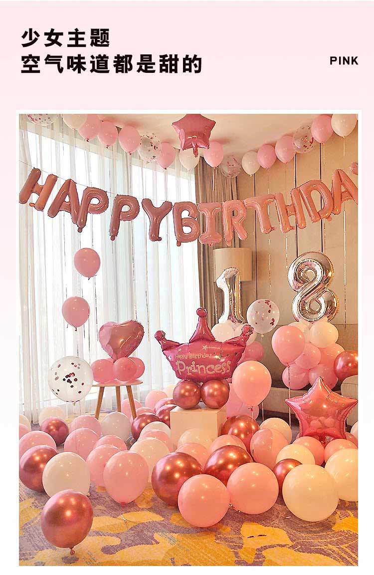 生日布置女生 过生日房间布置氛围18岁生日快乐趴体气球派对装饰品