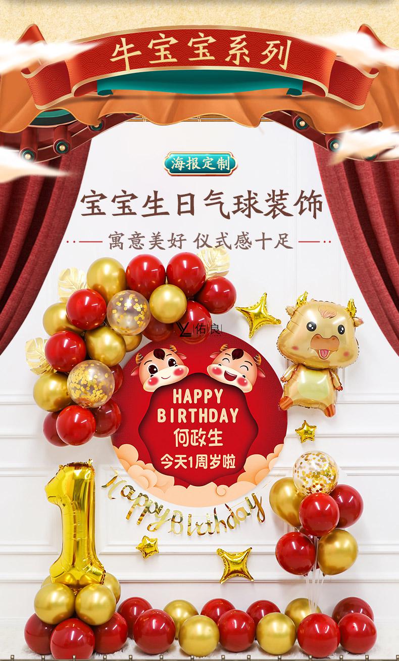 佑良生日装饰品场景布置牛宝宝儿童男孩女孩一周岁快乐派对背景墙气球