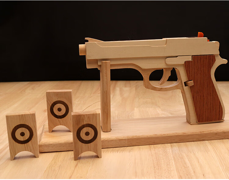 促销木制模型创意皮筋枪儿童玩具礼物发射软弹木头枪皮筋子款一大一小