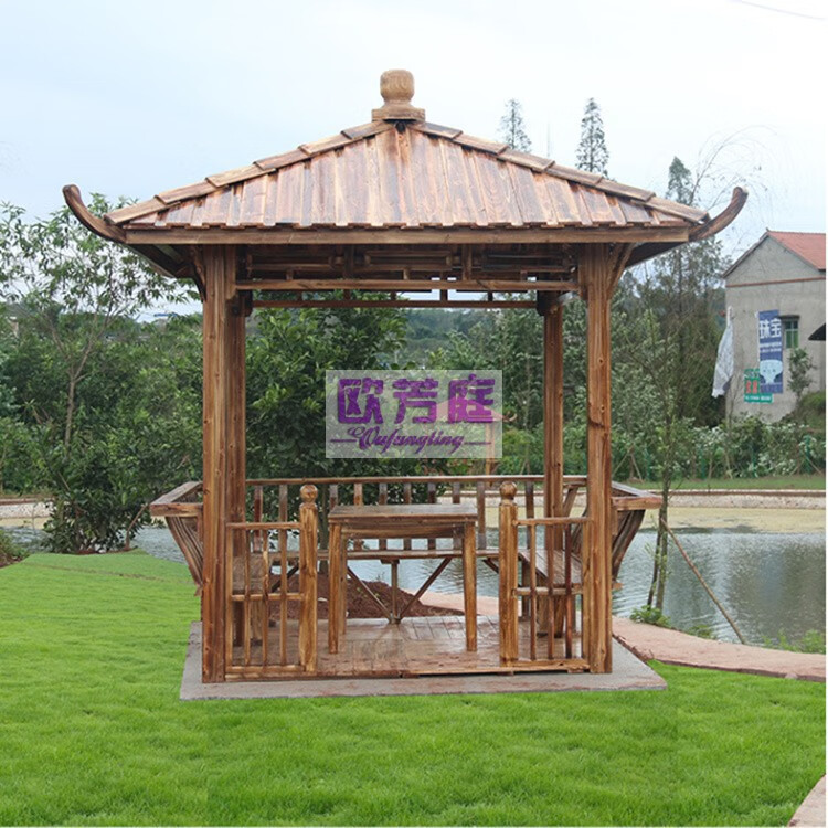 欧芳庭 户外防腐木凉亭 亭子 庭院别墅仿古四角凉亭 木质 花园景区公园 休闲亭 凉亭 木屋现代简约 2米 四角凉亭 A款【木瓦】 11CM立柱