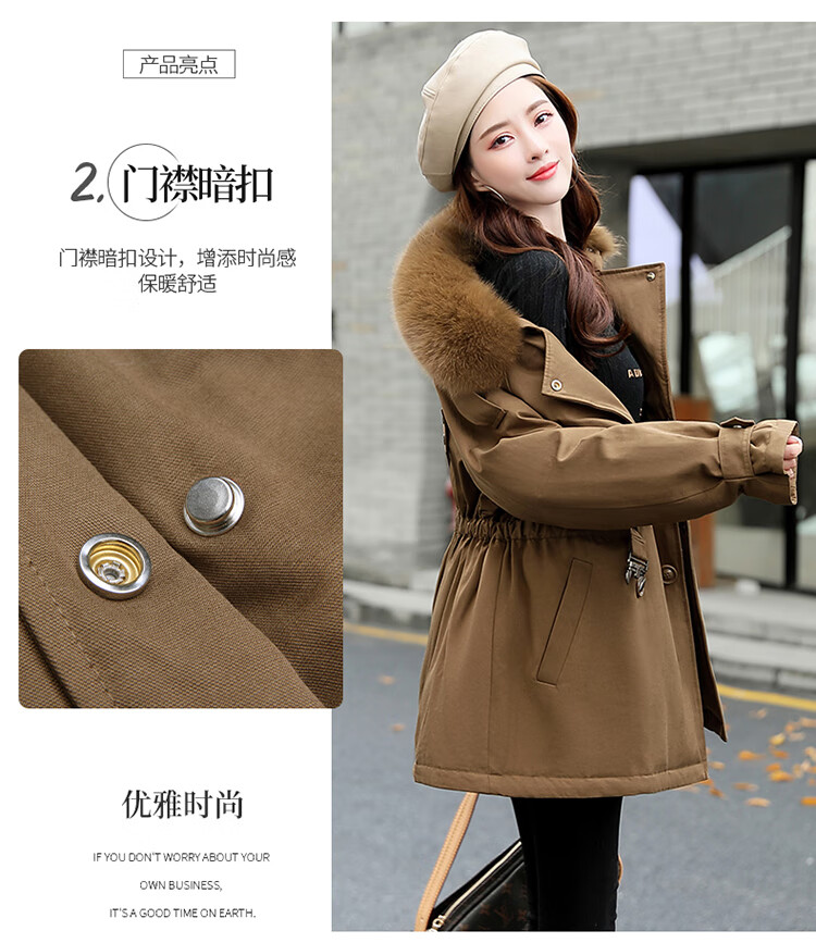 靓淑派克羽绒服女新品2021冬季时尚女装大毛领派克羽绒服短款外套女