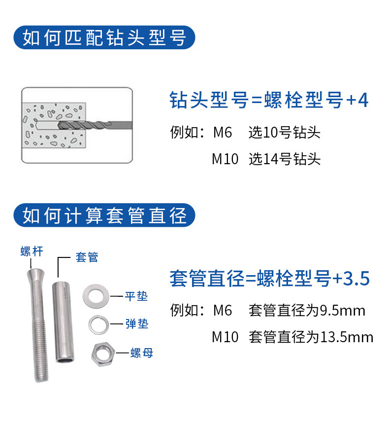 304不锈钢膨胀螺丝螺栓 加长拉爆膨胀管钉外膨胀管螺丝m6m8m10m12 m8*