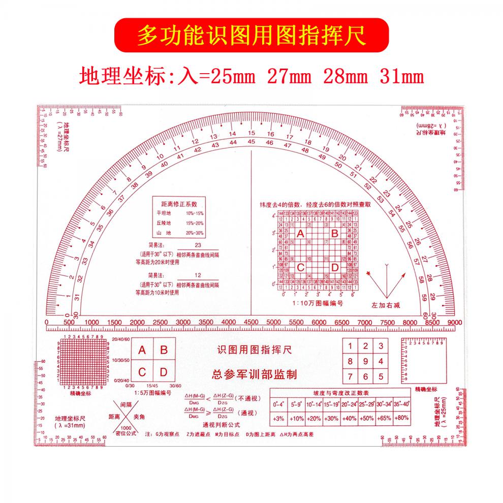 海澳德 识图用图作业尺多功能识图指挥尺1:5万地理坐标尺 军事地形学