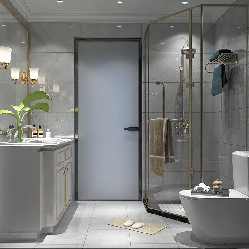 64卫生间门厕所门洗手间门浴室门简约极窄平开钛镁铝合金玻璃门茶色